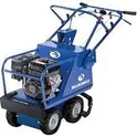 Blue and Black Lawn Turf Rake Thatcher on White Background Product Shot