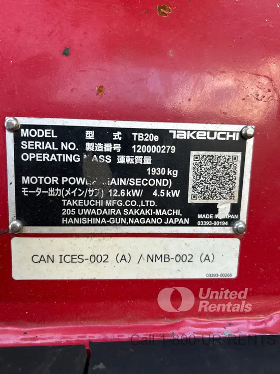 2023 Takeuchi TB20E Mini Excavator