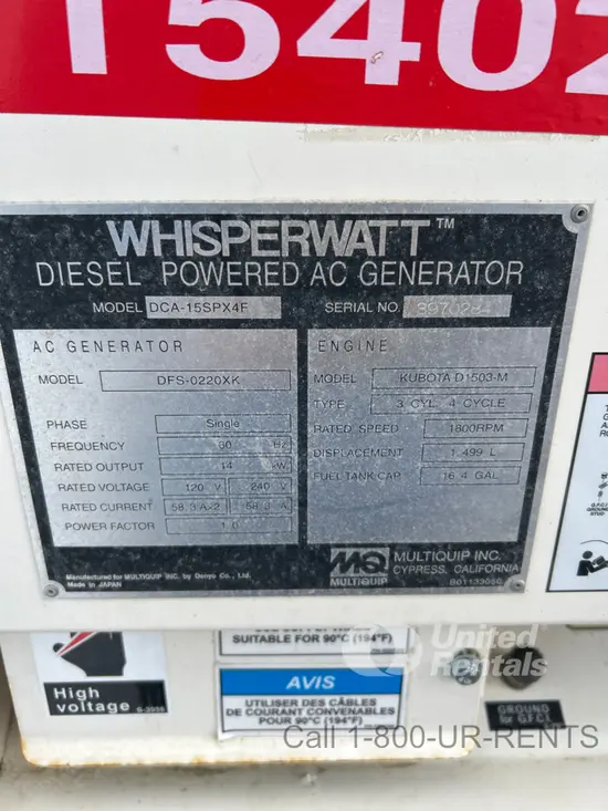 2022 Multiquip DCA15SPXU4F Diesel Generator