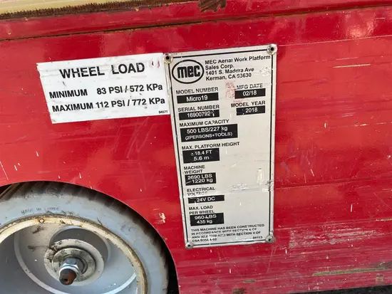2018 MEC MICRO 19 Scissor Lift