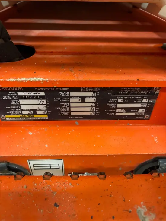 2019 Snorkel S3219E Scissor Lift
