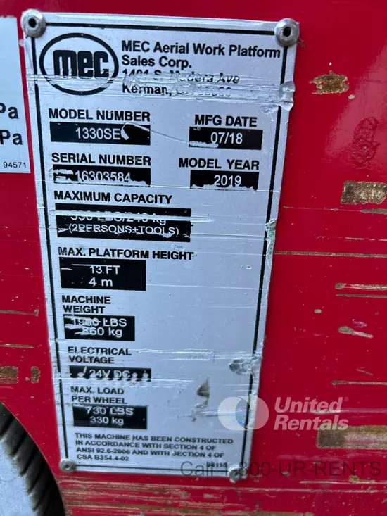 2018 MEC 1330SE Scissor Lift
