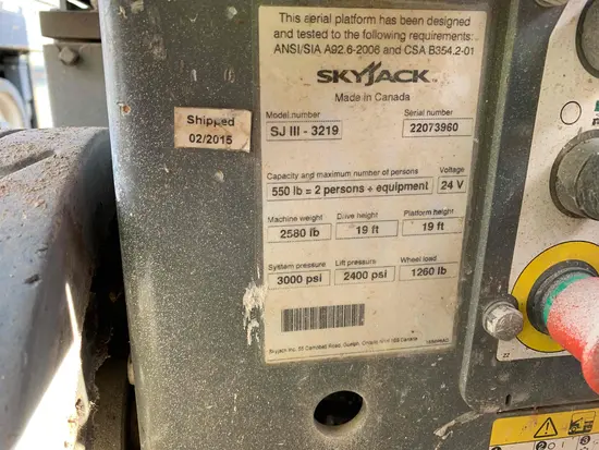 2015 Skyjack SJIII3219 Scissor Lift