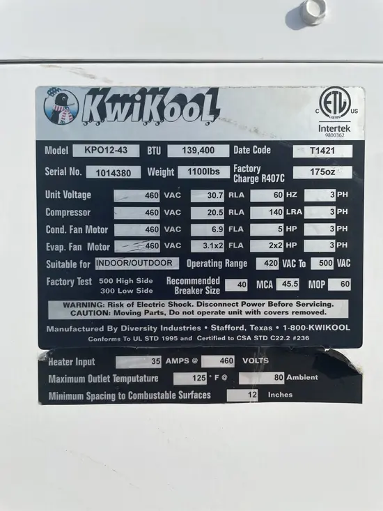 2019 KWIKOOL KP012-43H Portable Air Conditioner