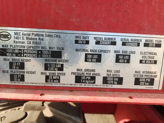 2019 MEC 3369ERT Scissor Lift