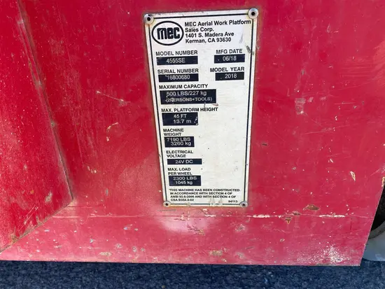 2018 MEC 4555SE Scissor Lift