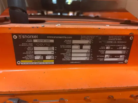 2019 Snorkel S3219E Scissor Lift