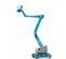 Side view of a partially extended blue articulating boom lift with narrow basket.