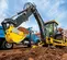 Yellow and gray JOHN DEERE 108-116 HP Backhoe Loader, 15-16 ft. Dig Depth, Extendahoe
