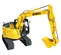 Yellow and gray KOBELCO 30,000-35,000 lb. Excavator, Zero Tail Swing