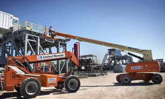 jobsite with boom lifts and forklifts 