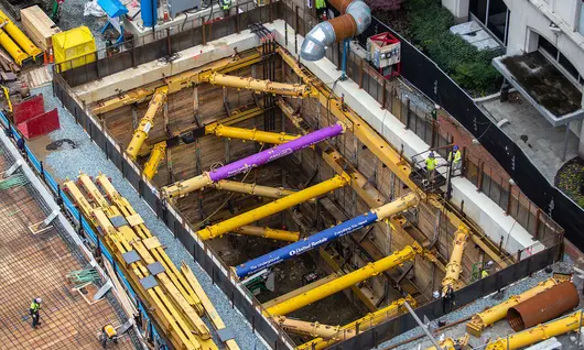 braces inside a trench