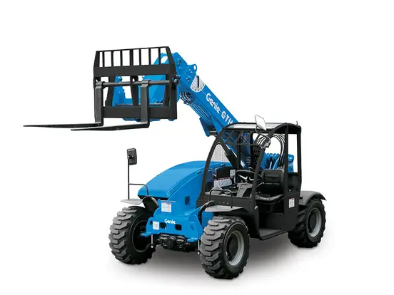 Blue Genie 5,000 lb. telehandler reach forklift with fork lifted