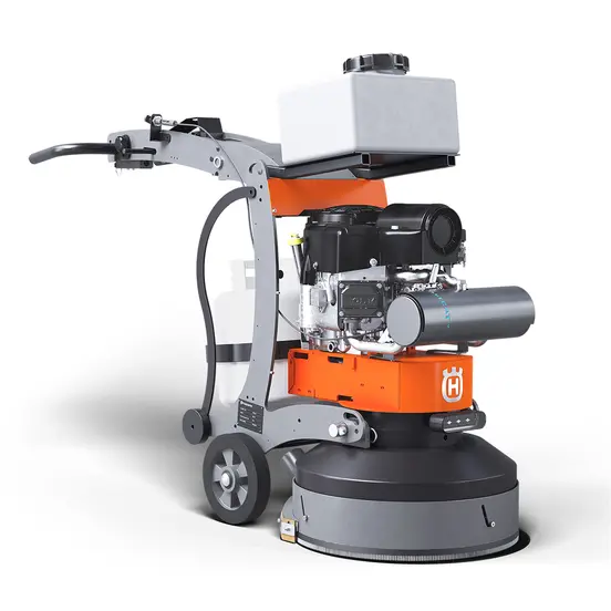 Orange and gray Husqvarna 22 inch propane-powered walk-behind concrete grinder