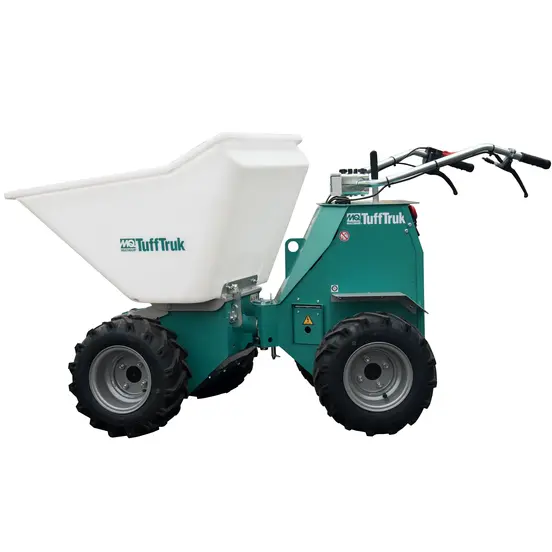Green and white MULIQUIP Buggy, 10-14 cubic ft., Electric Powered