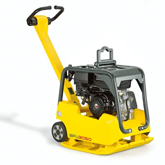 Yellow Wacker-Neuson reversible vibratory plate compactor