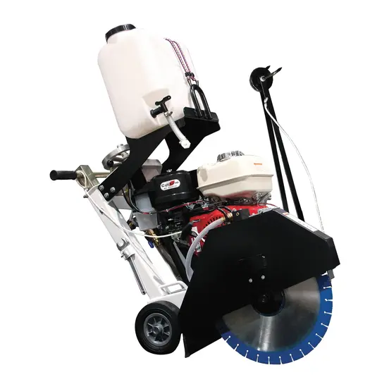 White and black DIAMONDPR Walk-behind Concrete Saw, 18 in., Gas Powered