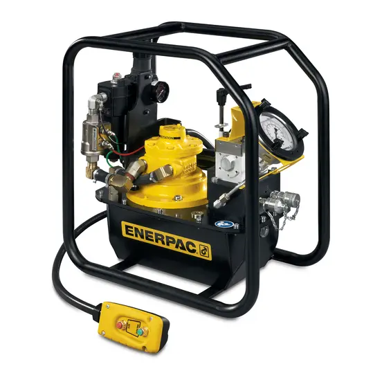 Yellow and black Enerpac hydraulic air pump for torque wrench