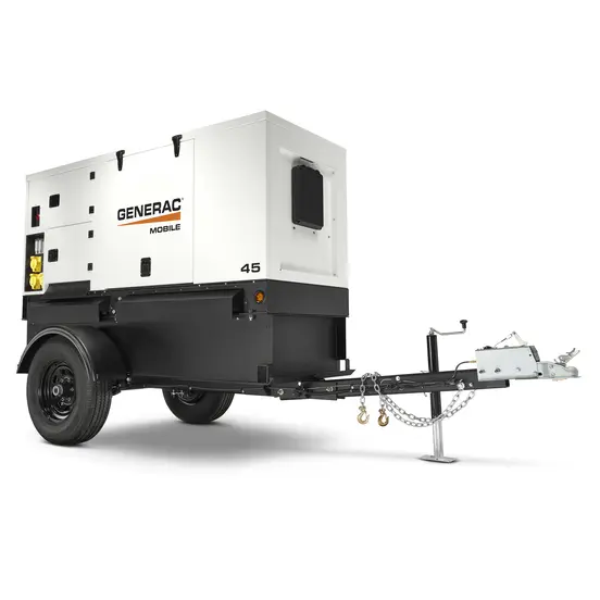 White and black GENERAC 36-40 kW Towable Generator, Tier 4 Diesel