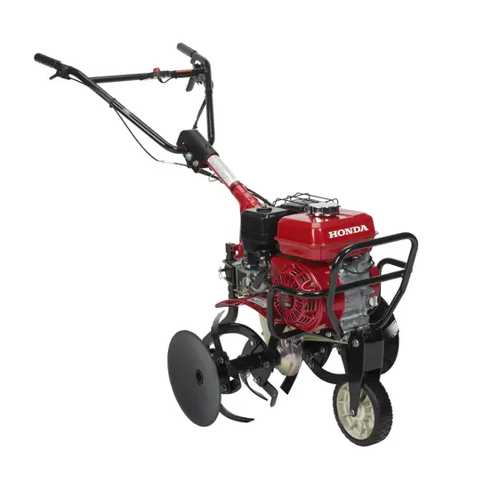 Red Honda 5 horsepower walk-behind tiller