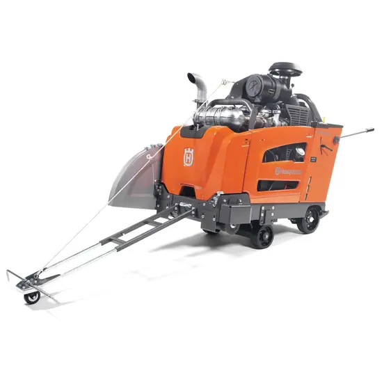 Orange and gray Husqvarna Self-Propelled Concrete Street Saw