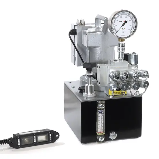 Silver and black Hytorc electric hydraulic pump for torque wrench