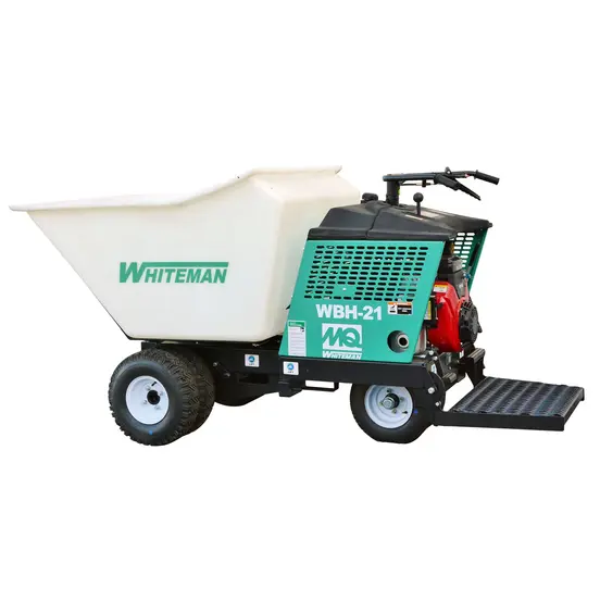 Green and white and black MULTIQUIP Concrete Buggy, 20-30 cubic yds., Gas Powered