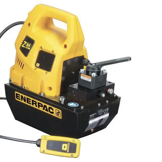 Yellow and black ENERPAC Hydraulic Pump, 2-5 Gal., Electric Powered