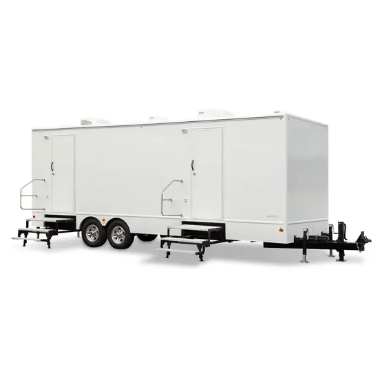 White Satellite Eight-Station Shower Trailer with eight Sinks