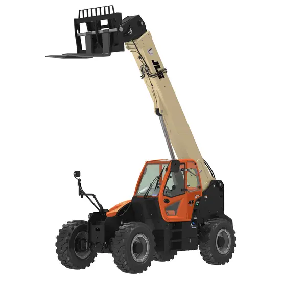 Orange and beige JLG variable reach forklift